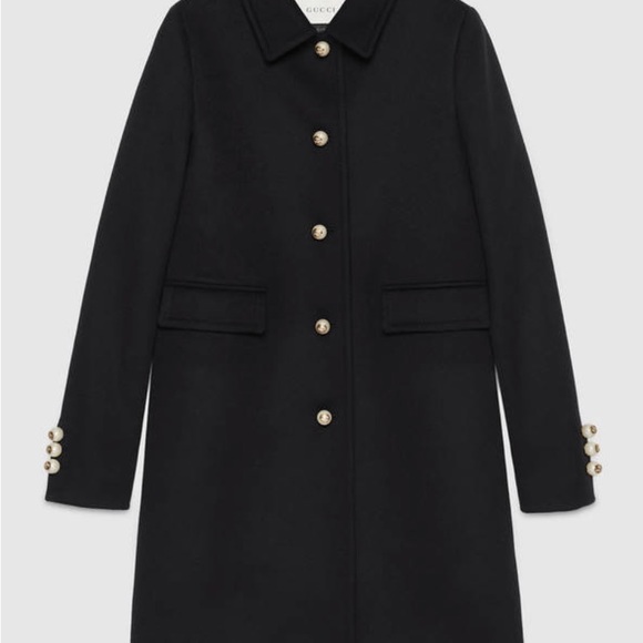 Gucci Jackets & Blazers - Gucci Black Wool Coat with Gold Buttons